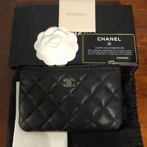 Chanel quilted black lambskin small wallet/pouch